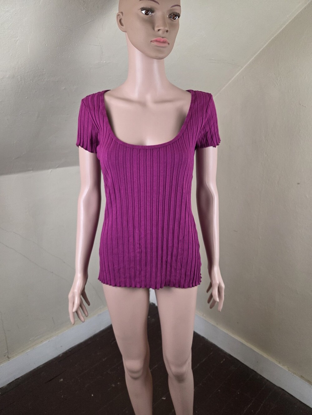Simon Miller Rib Knit Scoop Neck Short Sleeve Top Purple Estimated Size Small